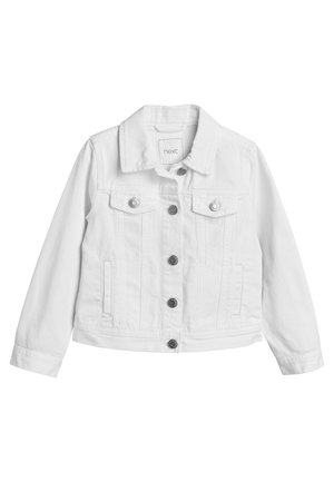 Hvid denimjakke med lange ærmer, knaplukning foran, to brystlommer og sidelommer. Har metal knapper og mærke med brand på indersiden.