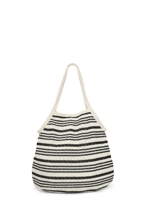 Borsa a tracolla a righe in tessuto nero e crema, con motivo strutturato, spallacci morbidi e ampia apertura per un facile accesso.