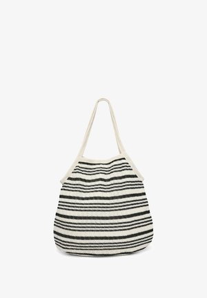 Borsa a tracolla a righe in tessuto nero e crema, con motivo strutturato, spallacci morbidi e ampia apertura per un facile accesso.