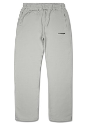 Light gray sweatpants with an elastic waistband, two side pockets, and a black "PEGADOR" logo on the left thigh. Soft fabric texture.