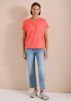 Cecil, SHORT-SLEEVE BLOUSE WITH SPLIT NECK - Blouse - shiny coral
