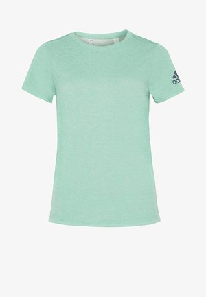 Mintgrøn Adidas T-shirt med korte ærmer, rund halsudskæring og sort Adidas-logo på venstre ærme.