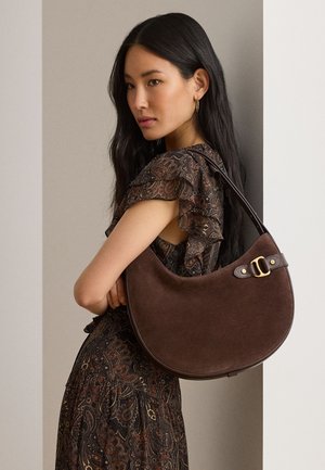Lauren Ralph Lauren, SUEDE LARGE TASHA SHOULDER BAG - Käekott - chestnut brown