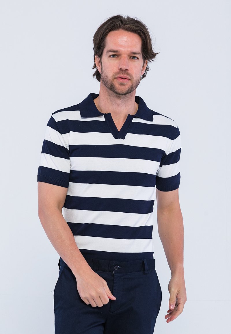 Edoardo Caravella SHORT SLEEVE Poloshirt navy ecru/dunkelblau