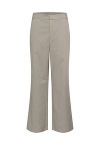 Pantalon beige droit cropped, fabriqué dans un tissu lisse. Comporte une poche avant et une finition de taille nette.