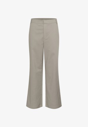 Beige cropped broeken met een rechte pijpdesign, gemaakt van een gladde stof. Beschikt over een voorzak en een nette taillebandafwerking.