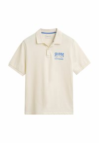 Krämfärgad polo skjorta i bomull, med en broderad blå "SEASIDE GANT RESORT"-logotyp på vänster bröst, och klassisk krage.