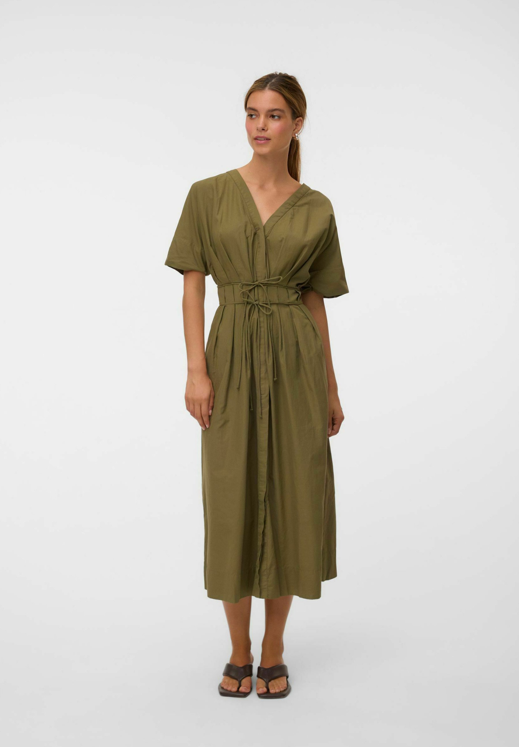 vero moda olive green dress VMESTRID LONG DRESS - Day dress Shirt dress