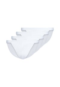 Witte katoenen slipjes met zachte elastische taillebanden, met een minimalistisch ontwerp en zonder zichtbare patronen, in een rij gestapeld.