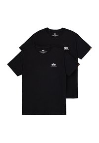 T-shirts en coton noir, design col rond, manches courtes, avec un petit logo blanc sur la poitrine. Ensemble de deux pièces, coupe standard.