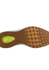 Suola delle scarpe ECCO in gomma marrone con una superficie testurizzata e a bolle. Presenta un accento circolare verde e il numero di modello inciso '41'.