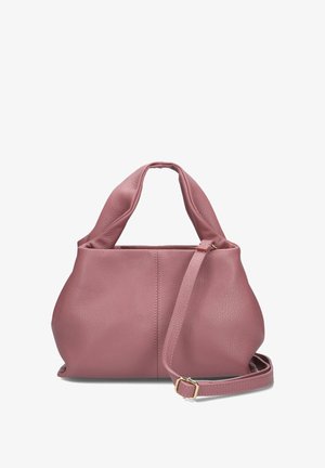 Rosa, genarbtes Lederhandtasche mit strukturierter Form, zwei kurzen Griffen und einem abnehmbaren langen Riemen. Verfügt über minimale Nähdetails.
