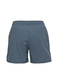 Graue Sportshorts mit einem elastischen Bund, glatter Textur und seitlichen Nähten. Entwickelt für Komfort und Beweglichkeit während körperlicher Aktivitäten.