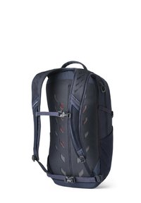 Navy backpack featuring a mesh back panel for ventilation, padded adjustable straps, and an external handle. Smooth finish with structured shape.