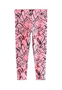 Rosa leggings med ett livfullt mönster av svarta och röda abstrakta hjärtan och linjer. Tillverkade av ett elastiskt, glättat material. Tight passform.