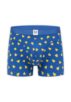 Plavi muški bokserice s uzorkom žutih kriški ananasa i plavim pojasom s malom bijelom etiketom s logom lava.