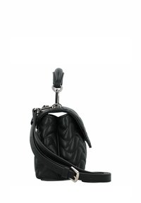 Borsa a tracolla nera in pelle trapuntata con texture liscia, accessori in argento e tracolla regolabile. Design compatto con silhouette arrotondata.