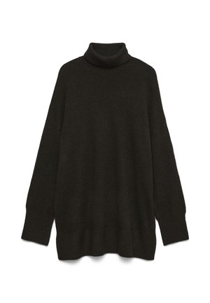 Donkergroen coltrui, gemaakt van zacht breiwerk. Heeft een losse pasvorm, verlaagde schouders en ribgebreide manchetten en zoom.