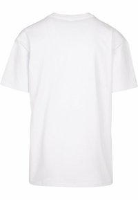 White cotton t-shirt with short sleeves, a crew neck, and a simple design. Smooth, plain texture and no visible graphics or patterns.