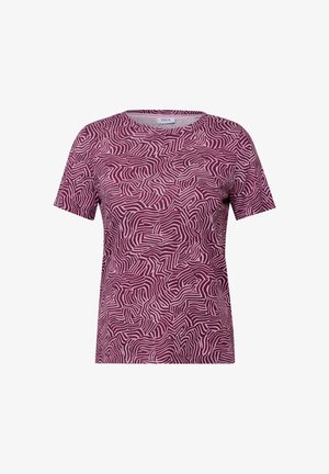 Kortærmet T-shirt i bordeaux med abstrakt bølget hvidt mønster. Lavet af blødt stof, med et klassisk crew neck-design.