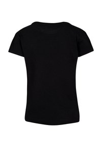 Tricou negru cu mânecă scurtă, cu decolteu rotund, textură netedă și tiv curbat, proiectat pentru o potrivire relaxată. Fără logo-uri sau motive vizibile.