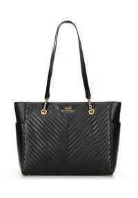 Borsa a tracolla in pelle nera con motivo a diamante trapuntato, dettagli in catena dorata sui manici e logo "WITTCHEN" in oro sul davanti.