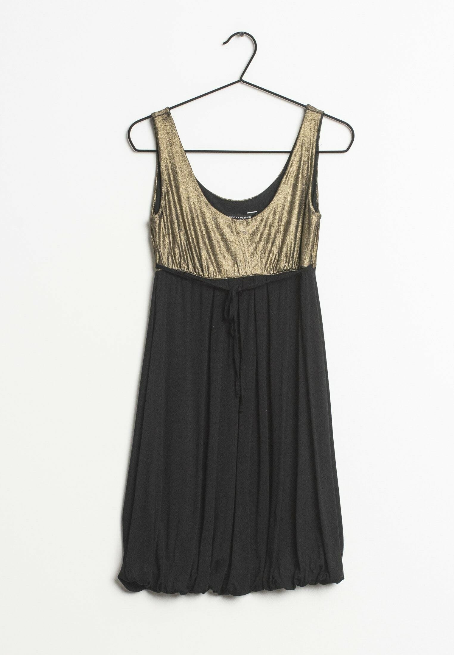 dorothy perkins black and gold dress Dorothy Perkins A Line Dress 8 Herringbone 3/4 Sleeve Swing Black N67