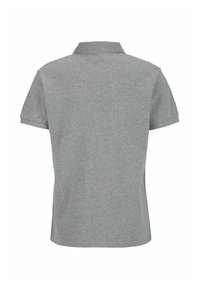 Grijze polo shirt met korte mouwen, gemaakt van katoen, met een klassieke kraag en een gladde textuur; eenvoudig design zonder patronen of versieringen.