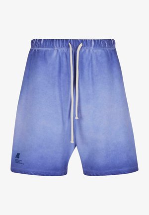 Gaiši zili gradienta peldbikses, izgatavotas no kokvilnas, ar elastīgu jostasvietu, baltu auklu un druku ar logo apakšējā priekšpusē.