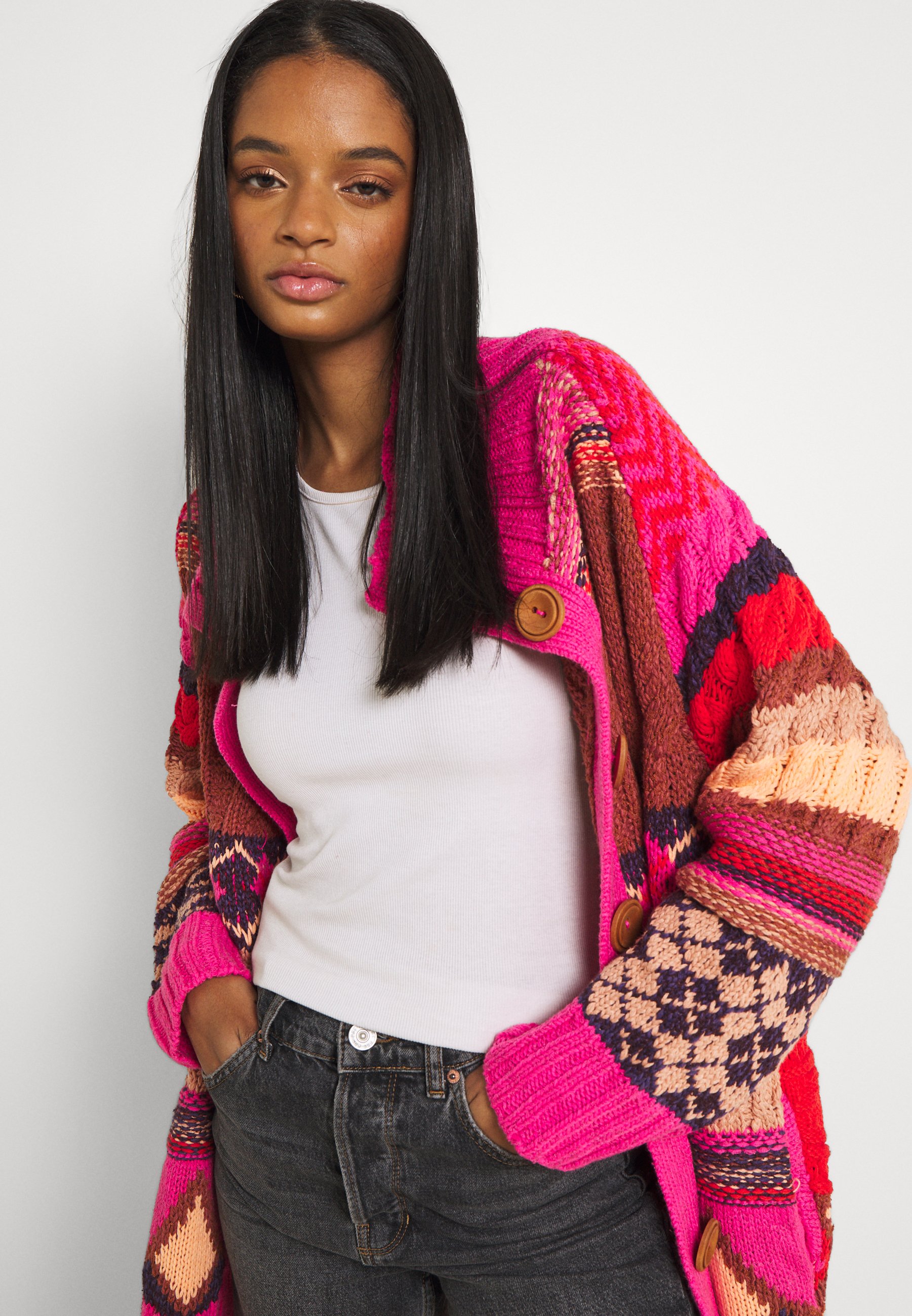 Free People ARGYLE SMILE CARDI 