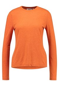 Langärmliges orangefarbenes Rundhals-Shirt mit einem leicht taillierten Schnitt und weichem, strukturiertem Stoff.
