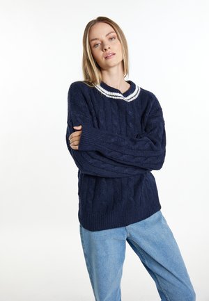 DreiMaster, DREIMASTER STRICKPULLOVER - Striktrøje - marine wollweiss