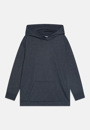 Mørkegrå hettegenser, lange ermer, justerbar snøring i hetten, framside kengurulomme, laget av myk, strukturert stoff.