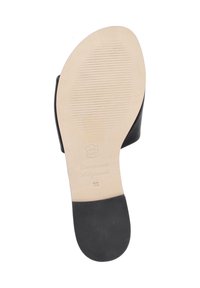 Black high-heeled shoe sole with textured grooves, curved edges, and embossed logos. Designed for size 36, made of leather.