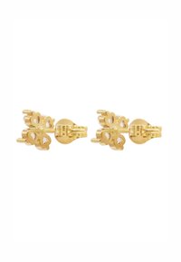 Boucles d'oreilles ton or avec un design floral composé de plusieurs pétales. Fini lisse avec une texture polie et un fermoir papillon sécurisé.
