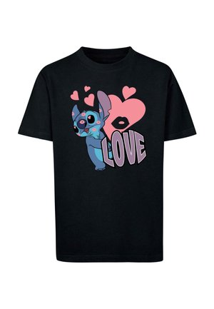 LILO AND STITCH - LOVE HEARTS  - Print T-shirt - black