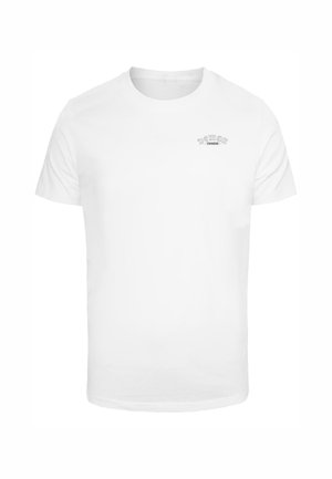 Bijela pamučna majica s okruglim izrezom, s malim crnim otisnutim tekstom "Demon Inside" na prsima. Kratki rukavi, regular fit.