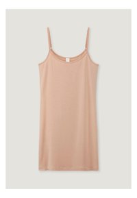Ljust rosa, ärmlös klänning med tunna axelremmar, rund halsringning och rak silhuett; tillverkad av mjukt, slätt tyg.