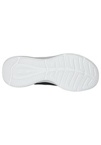 Suela de zapato deportivo negra con una suela de goma blanca que presenta un patrón texturizado para agarre y soporte.