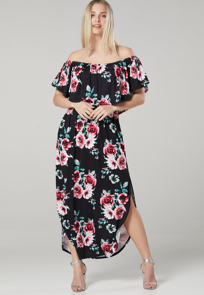 Damen Freizeitkleider | Chelsea Clark Maxikleid czarny różowe kwiaty/dunkelblau - QV75433 Damen Freizeitkleider | Chelsea Clark Maxikleid czarny różowe kwiaty/dunkelblau - QV75433