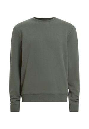 Felpa verde scuro in tessuto morbido, con collo rotondo, maniche lunghe e polsini a coste. Un piccolo logo è ricamato sul petto.