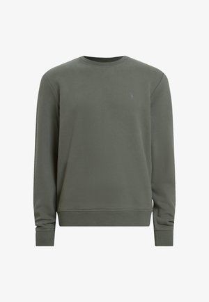 Felpa verde scuro in tessuto morbido, con collo rotondo, maniche lunghe e polsini a coste. Un piccolo logo è ricamato sul petto.