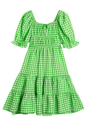 MIDI PUFF SLEEVE RUFFLE DETAIL U NECK GIMPED DETAIL TIERED - Day dress - green