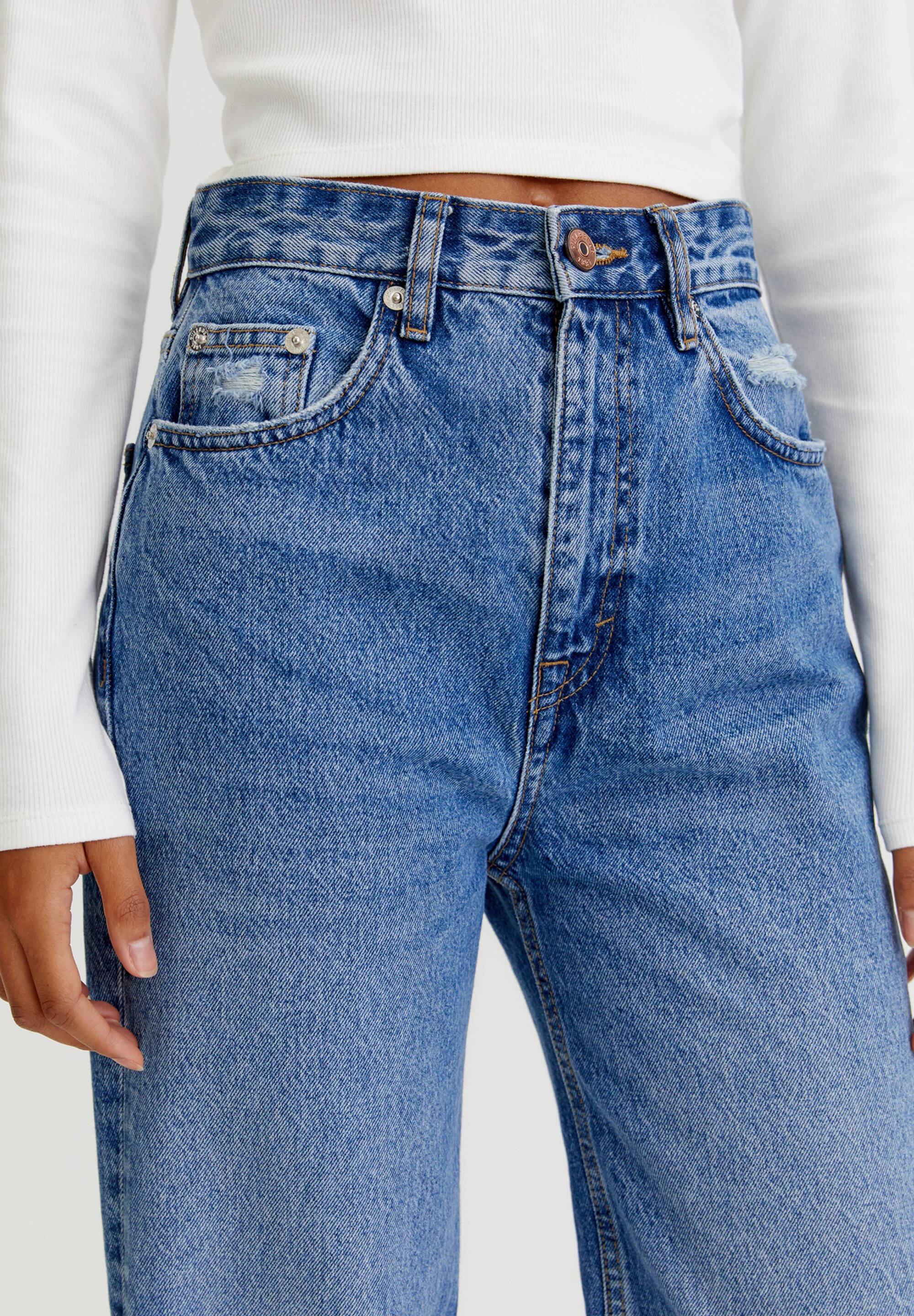 PULL\u0026BEAR Straight-leg jeans with raw-cut hems - Straight leg jeans - light  blue - Zalando.ie