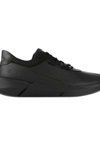 Zwarte sportieve schoenen met een slank ontwerp, met een zachte synthetische bovenkant, gematteerde accenten en een dikke, gevormde zool.