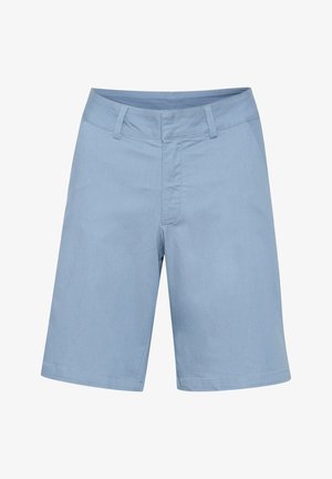 Light blue cotton shorts with a straight cut, front pockets, and a flat waistband. Features neat stitching and a clean finish.
