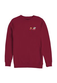 Felpa bordeaux con scollo rotondo e maniche lunghe. Presenta un grafiche ricamata di Tom e Jerry nella zona del petto.