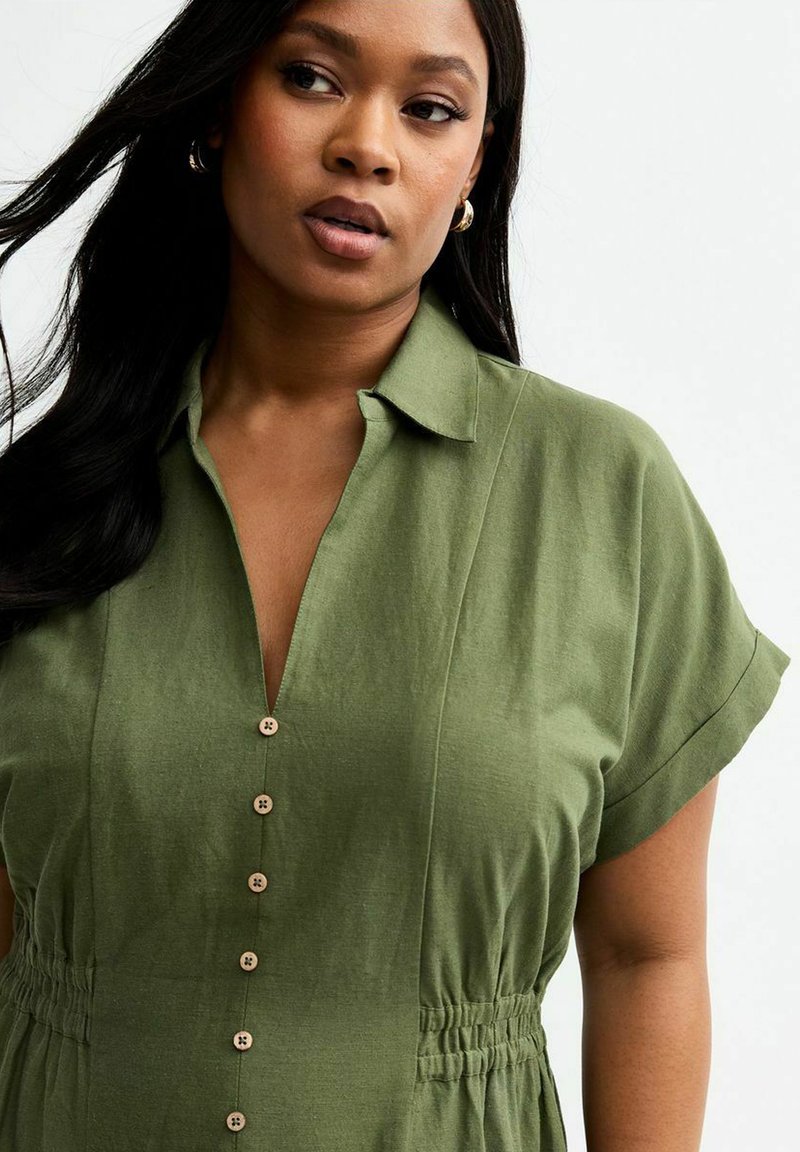 khaki midi shirt dress Mint Velvet Khaki Utility Zip Midi Shirt Dress | Size 8 | Green