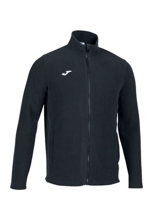 Giacca in pile nera con zip integrale, collo alto e logo Joma bianco sul petto sinistro, con maniche lunghe e tasche laterali.