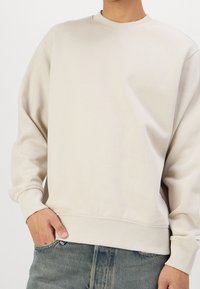 Felpa beige chiaro con scollo rotondo, polsini e orlo a costine. Realizzata in tessuto morbido, presenta una vestibilità comoda e cuciture minime.